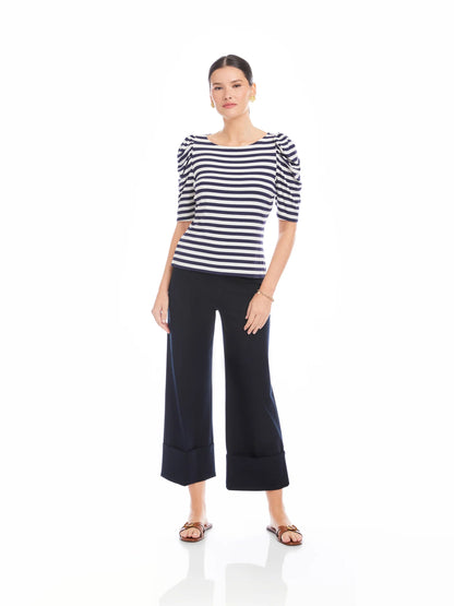 Marni Elbow Sleeve Top Navy/White - Fifteen Twenty