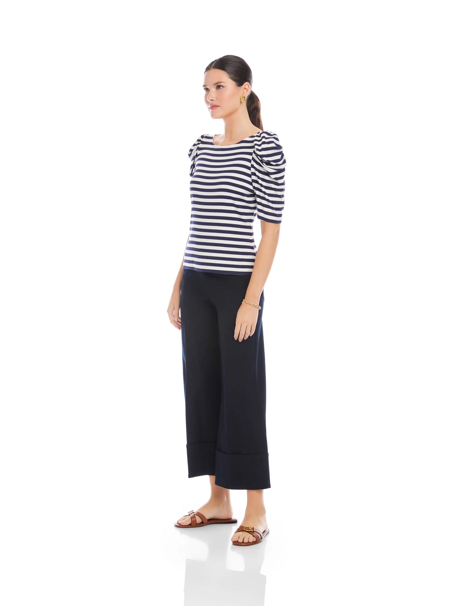 Marni Elbow Sleeve Top Navy/White - Fifteen Twenty