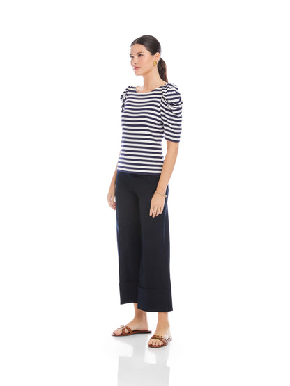 Marni Elbow Sleeve Top Navy/White - Fifteen Twenty