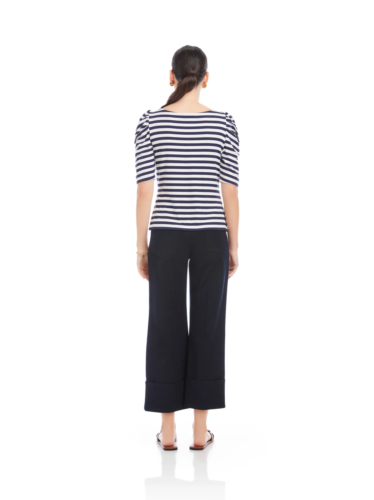 Marni Elbow Sleeve Top Navy/White - Fifteen Twenty