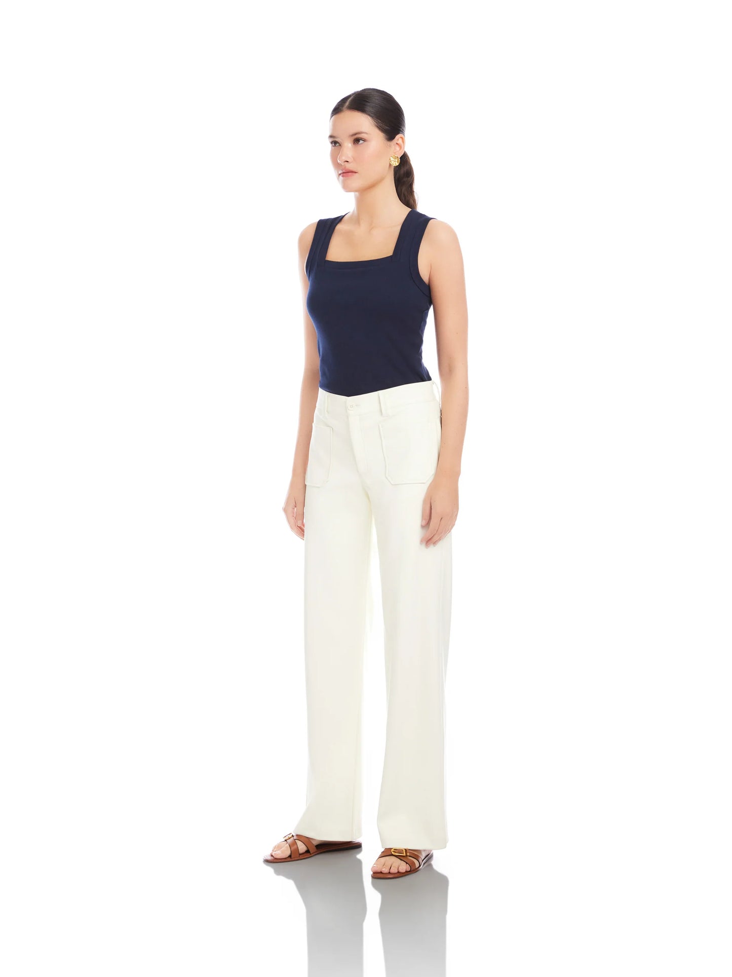 Sophia Faux Leather Wide-Leg Pants Bone - Fifteen Twenty