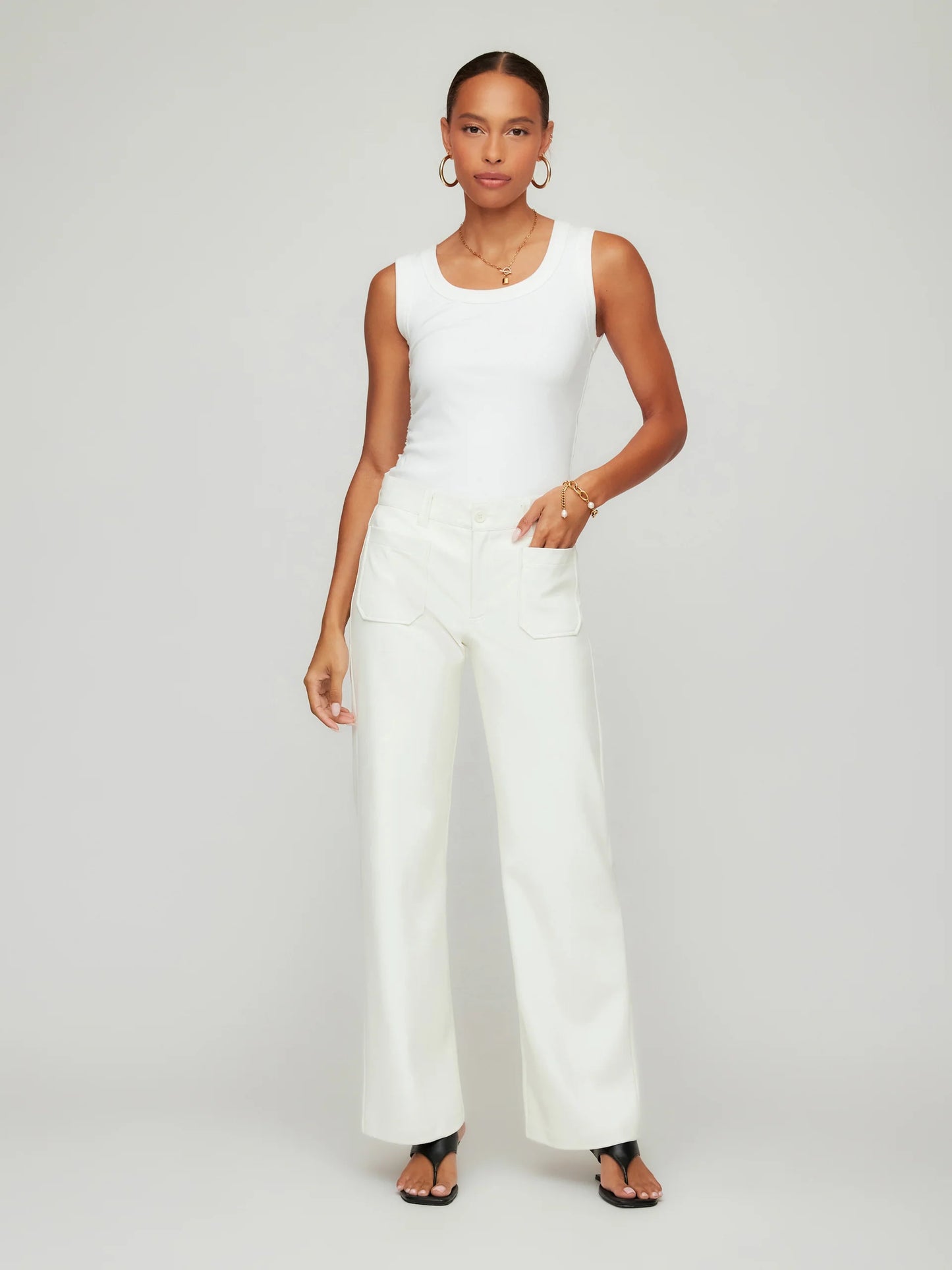 Sophia Faux Leather Wide-Leg Pants Bone - Fifteen Twenty