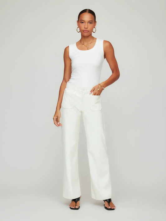 Sophia Faux Leather Wide-Leg Pants Bone - Fifteen Twenty