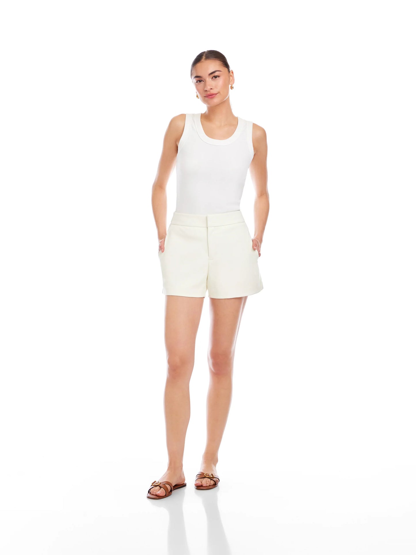 Faux Leather Modern Shorts Bone - Fifteen Twenty