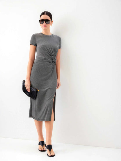 Gianna Side-Knot Dress Black With White - Fifteen Twenty