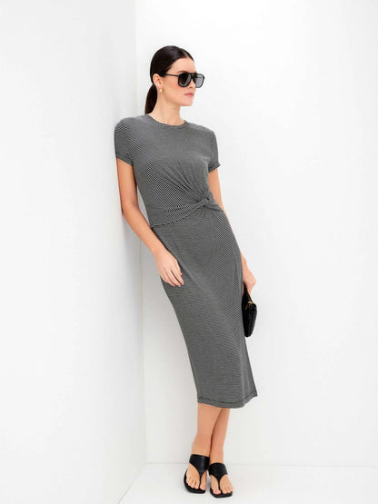 Gianna Side-Knot Dress Black With White - Fifteen Twenty