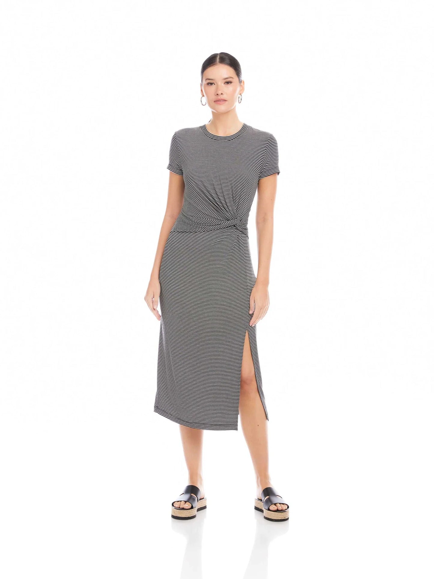 Gianna Side-Knot Dress Black With White - Fifteen Twenty