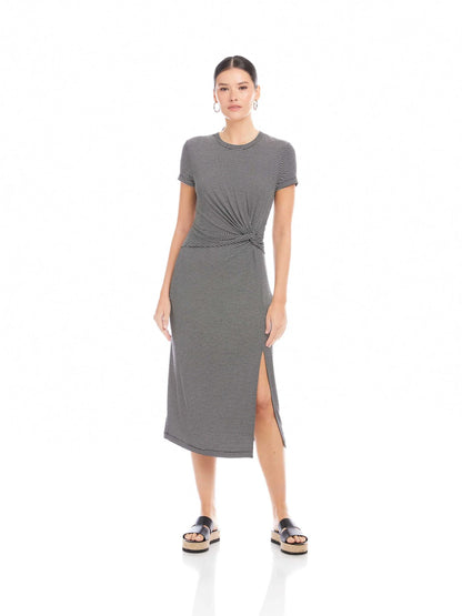 Gianna Side-Knot Dress Black With White - Fifteen Twenty