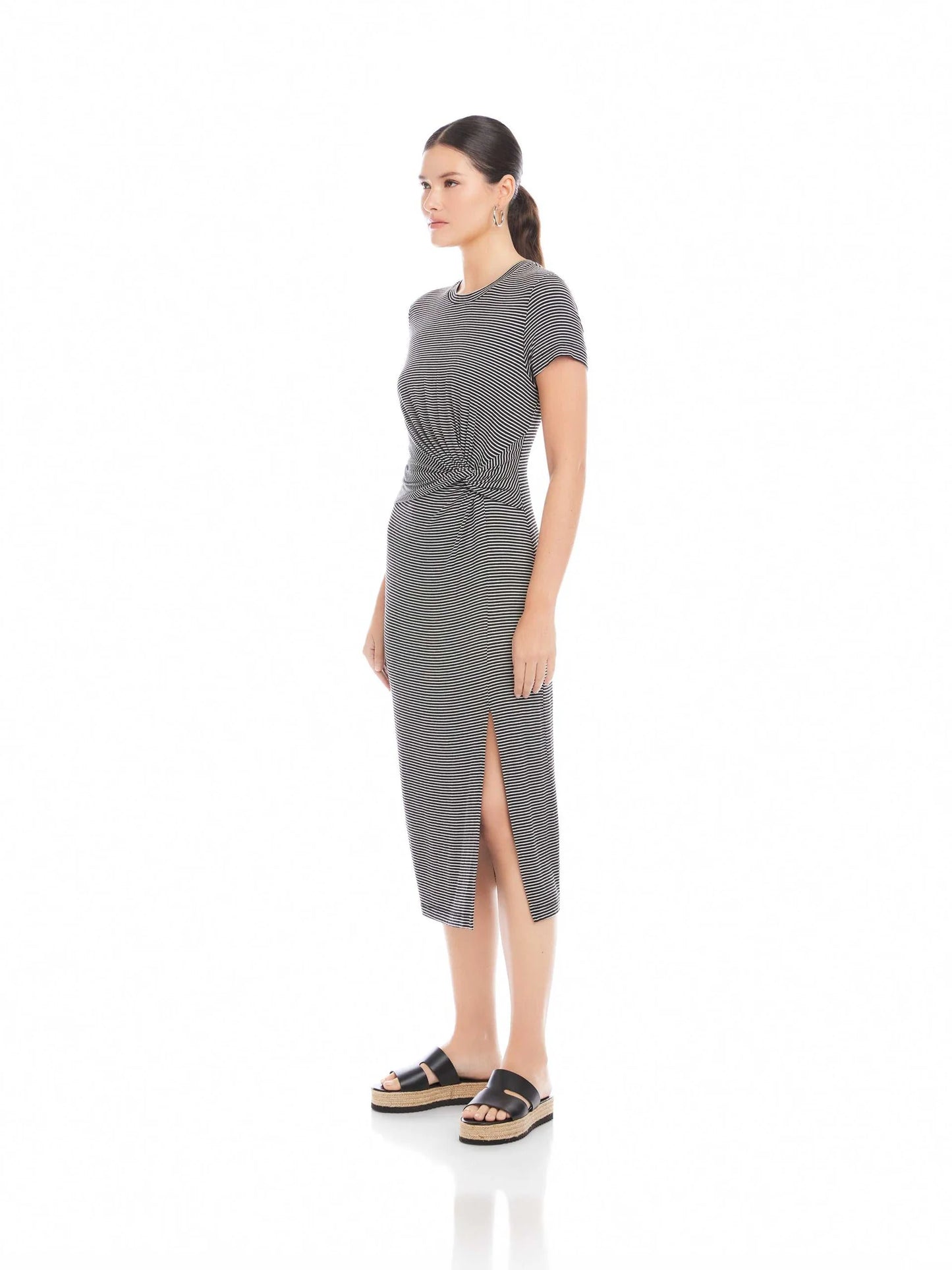 Gianna Side-Knot Dress Black With White - Fifteen Twenty