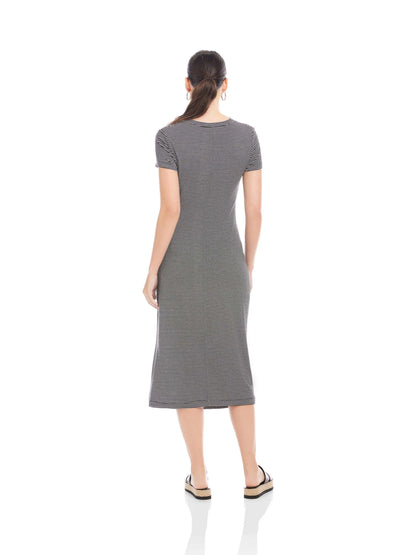 Gianna Side-Knot Dress Black With White - Fifteen Twenty