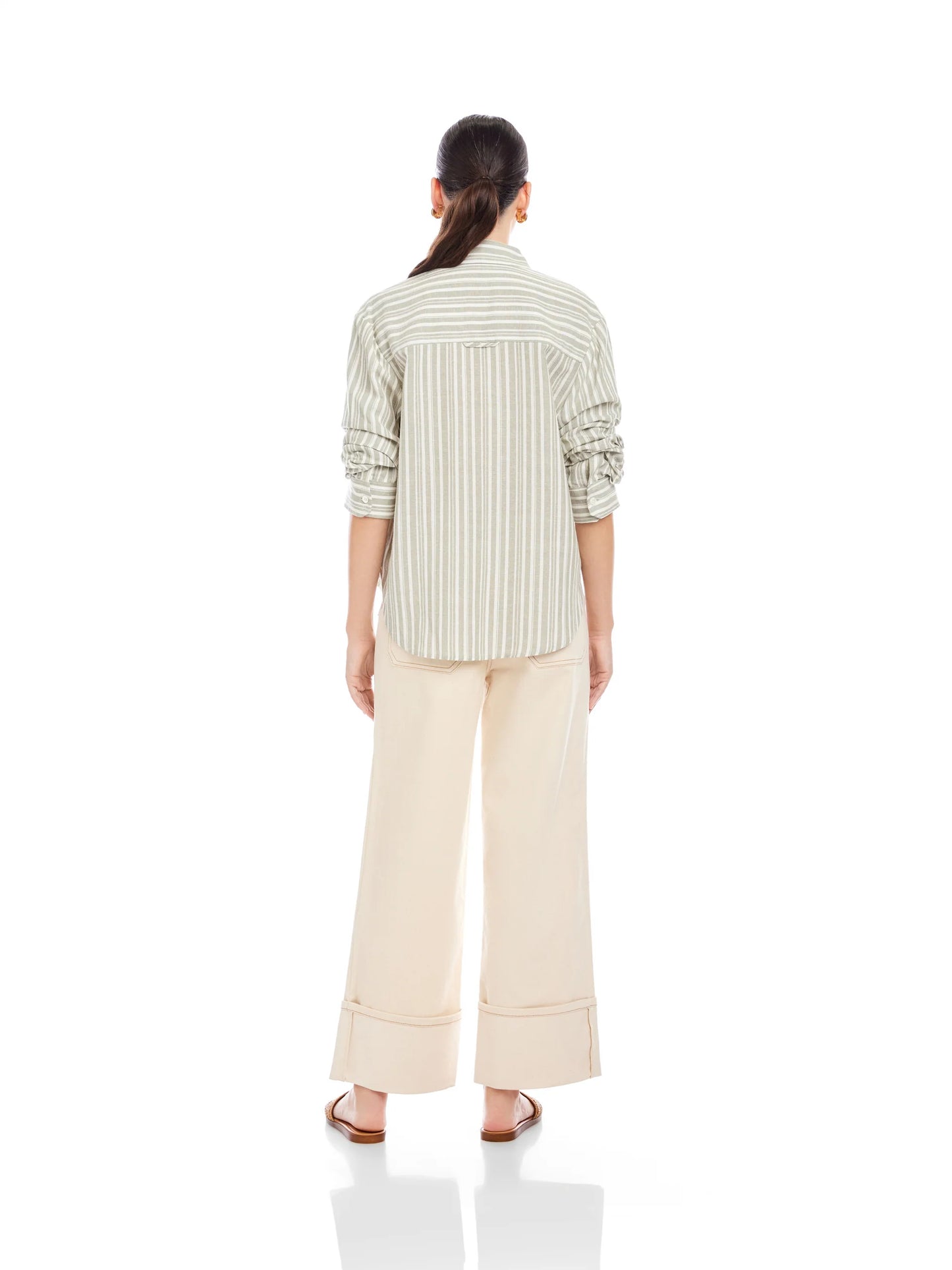 Leighton Ruched Sleeve Shirt Sage - Fifteen Twenty