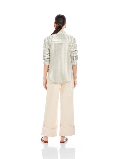 Leighton Ruched Sleeve Shirt Sage - Fifteen Twenty
