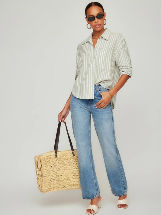 Leighton Ruched Sleeve Shirt Sage - Fifteen Twenty