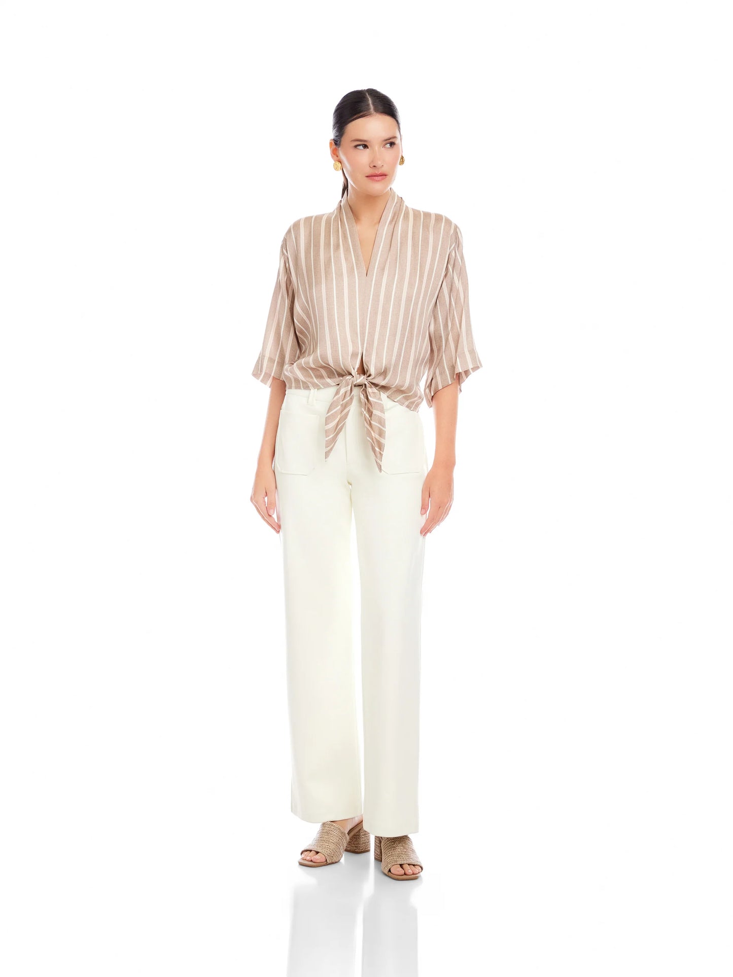 Bernice Tie-Front Blouse Khaki - Fifteen Twenty