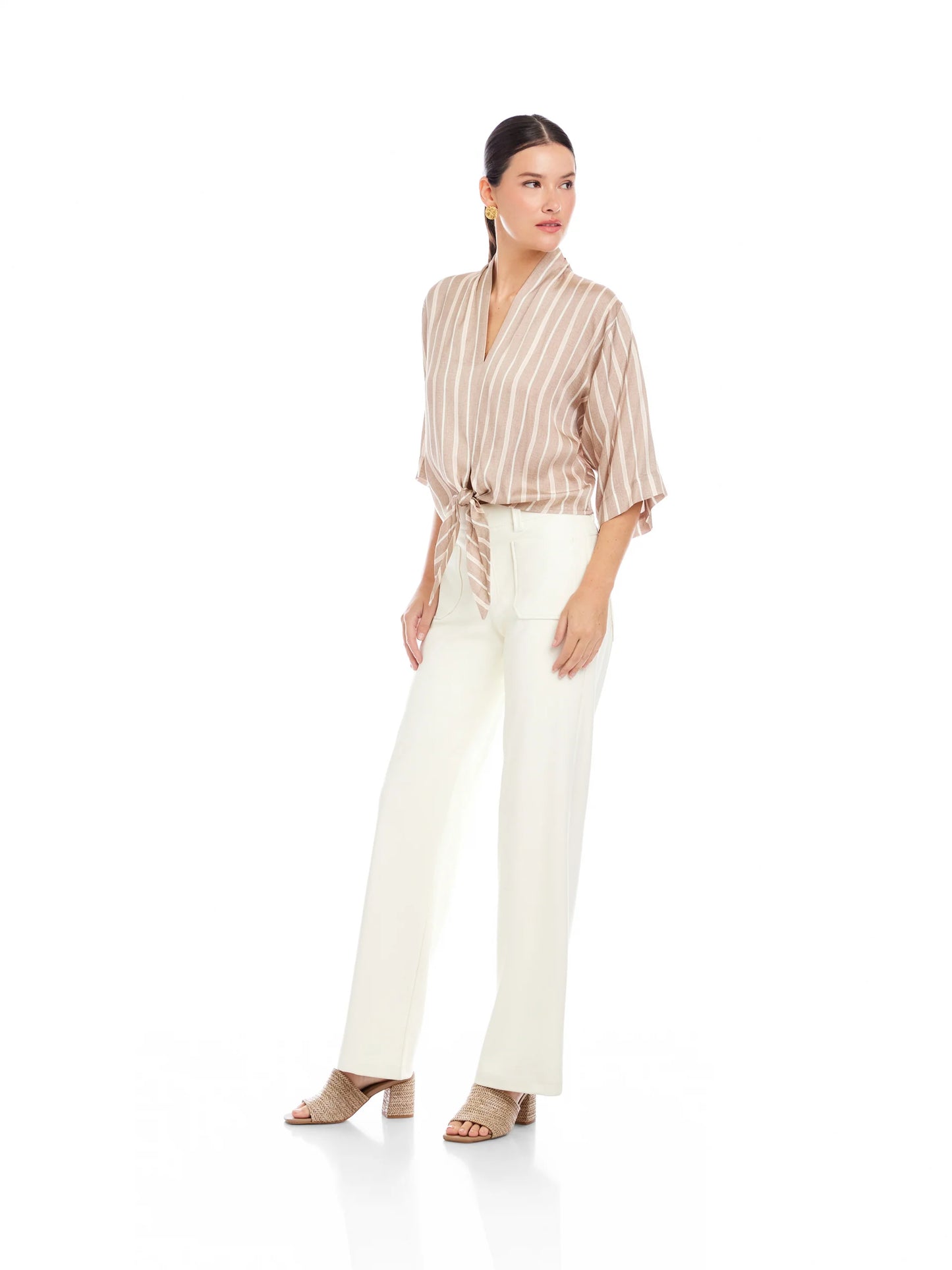 Bernice Tie-Front Blouse Khaki - Fifteen Twenty