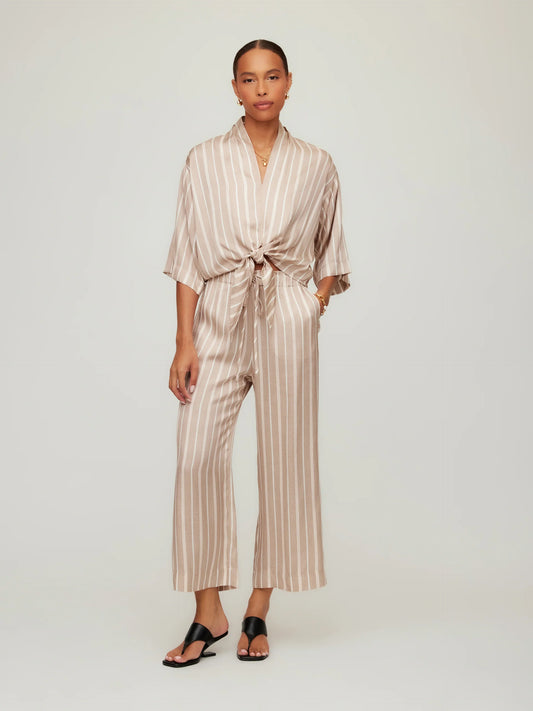 Tasha Cropped Drawstring Pants Khaki - Fifteen Twenty