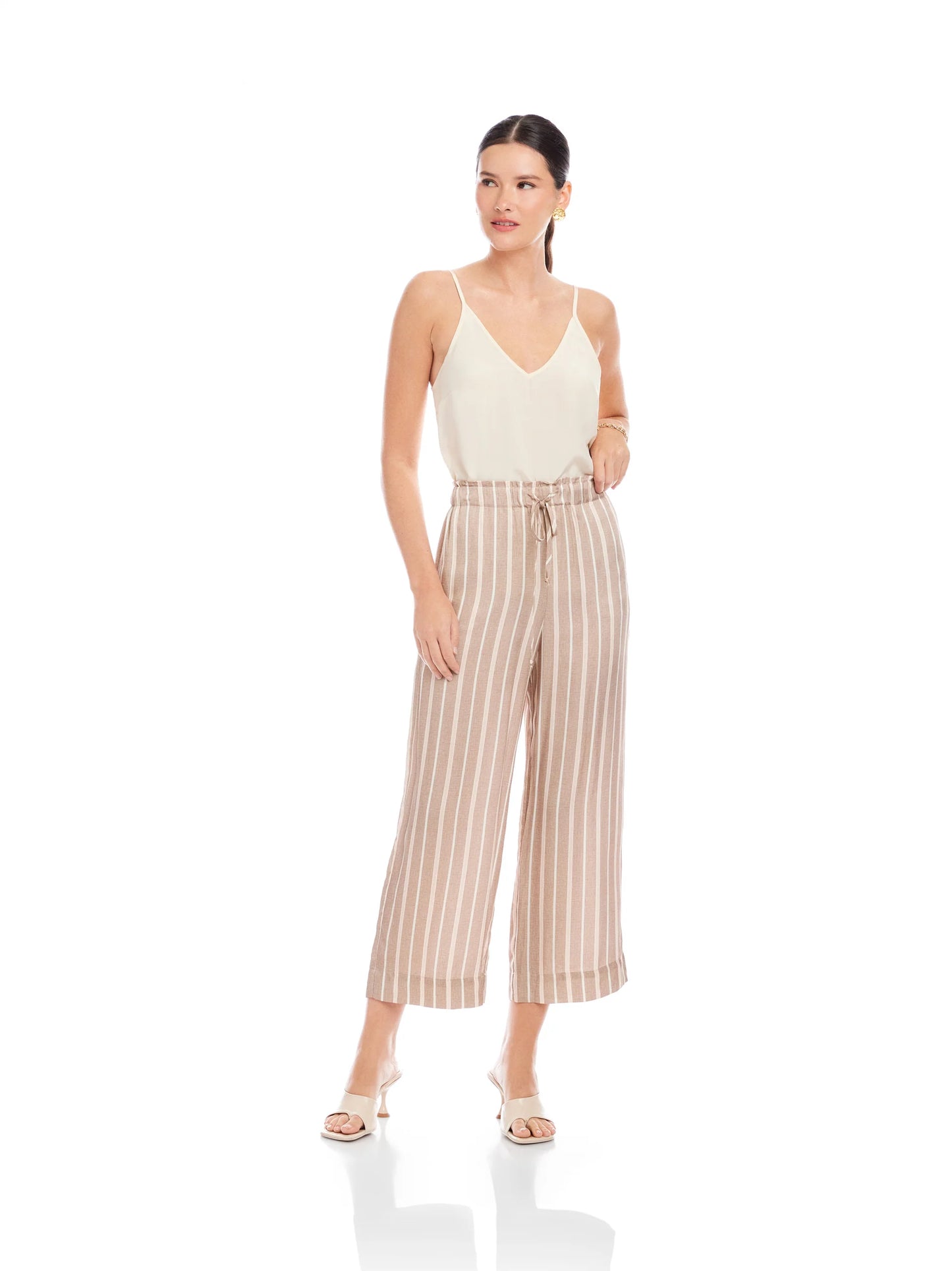Tasha Cropped Drawstring Pants Khaki - Fifteen Twenty