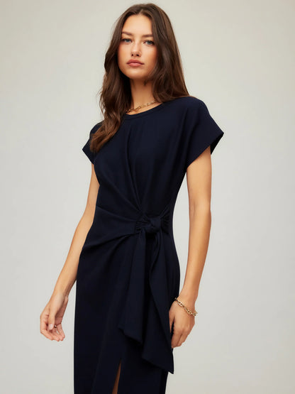 Marisa Side-Knot Midi Dress Navy - Fifteen Twenty