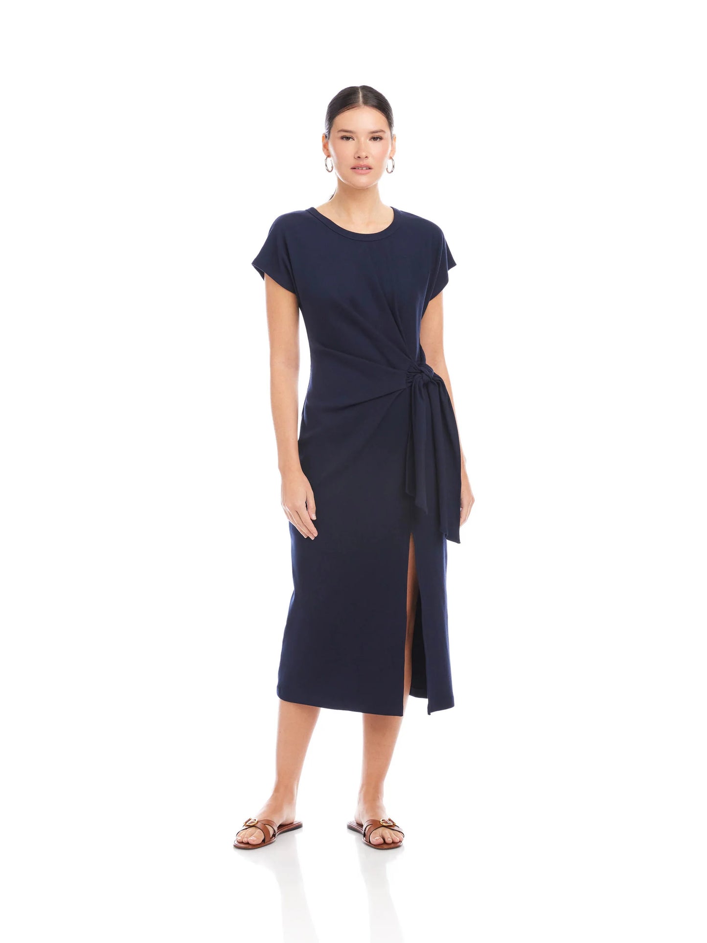 Marisa Side-Knot Midi Dress Navy - Fifteen Twenty