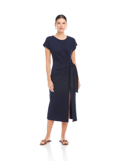 Marisa Side-Knot Midi Dress Navy - Fifteen Twenty
