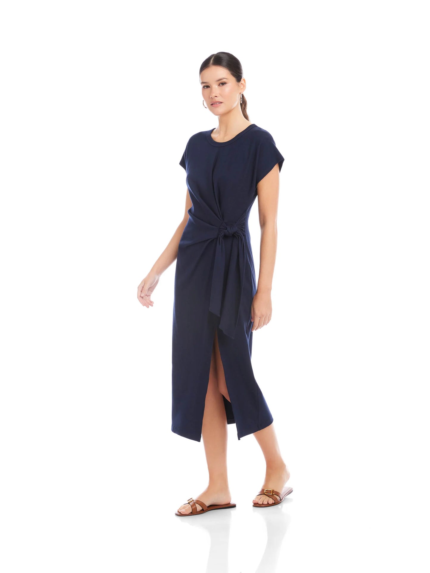 Marisa Side-Knot Midi Dress Navy - Fifteen Twenty