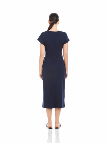 Marisa Side-Knot Midi Dress Navy - Fifteen Twenty