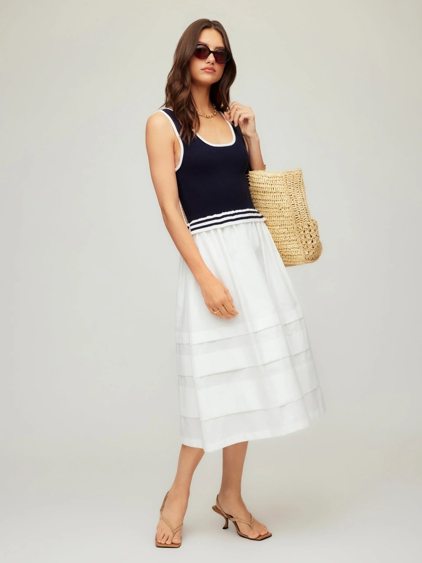 Thea Contrast Midi Dress Navy/White - Fifteen Twenty