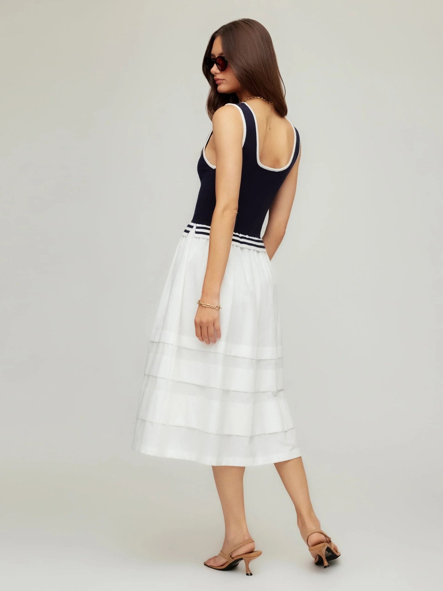 Thea Contrast Midi Dress Navy/White - Fifteen Twenty