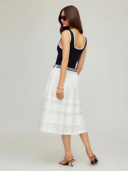 Thea Contrast Midi Dress Navy/White - Fifteen Twenty