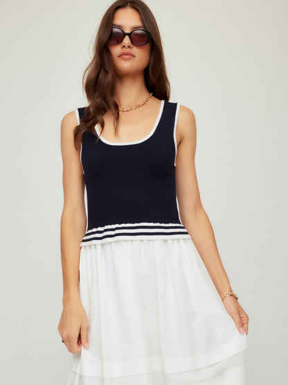 Thea Contrast Midi Dress Navy/White - Fifteen Twenty