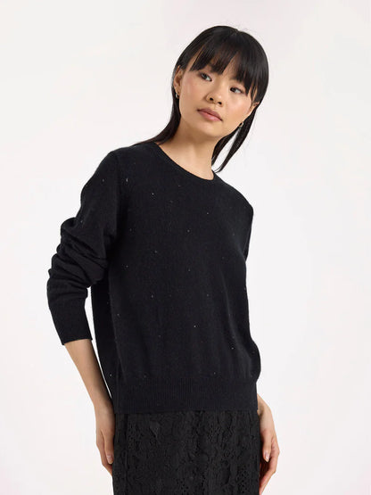 Gem Star Cashmere Crew Neck Jumper Black - Brodie Cashmere