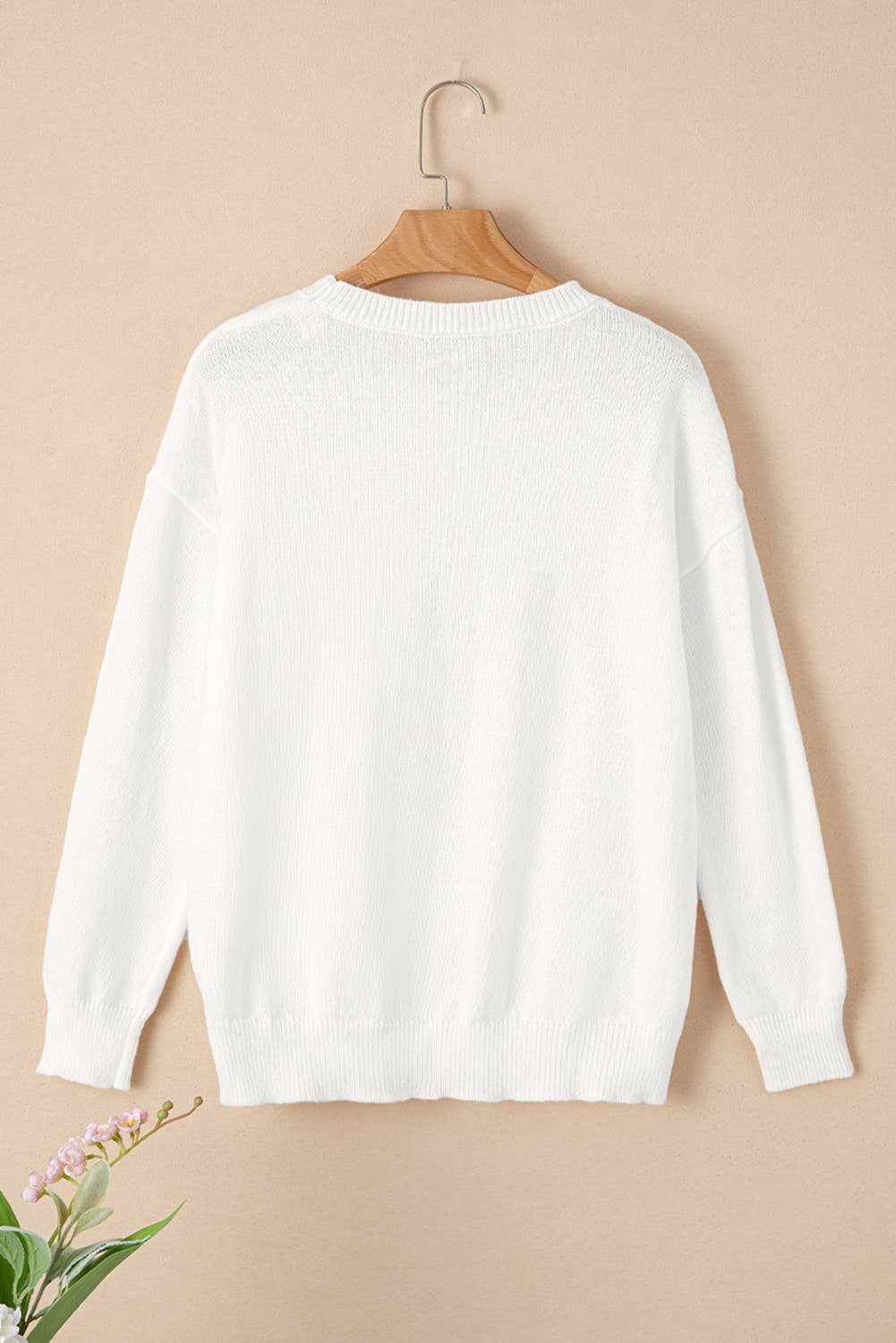 Merry & Bright Round Neck Casual Sweater White - Jackie Z Style Co.