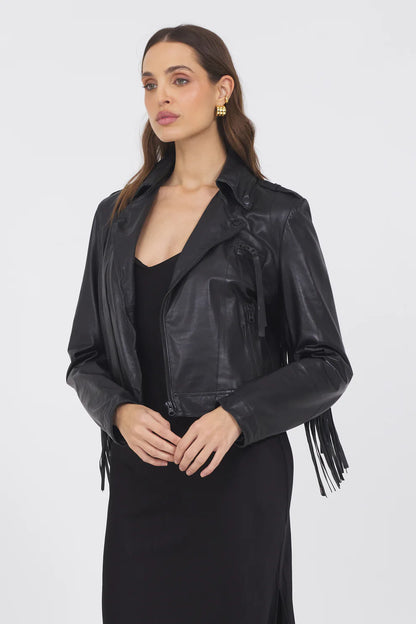 Tina Washed Leather Jacket Black - Jakett