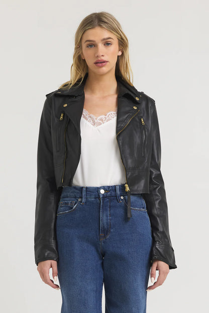 Erin Burnished Leather Jacket Black/Gold - Jakett
