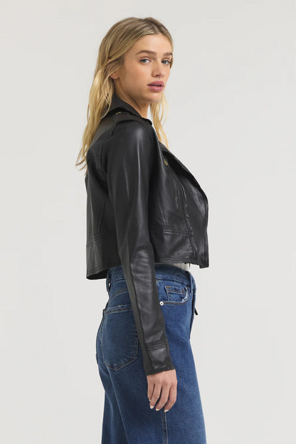Erin Burnished Leather Jacket Black/Gold - Jakett