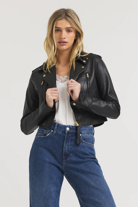 Erin Burnished Leather Jacket Black/Gold - Jakett