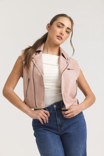 Jilli Patina Leather Vest Pink - Jakett