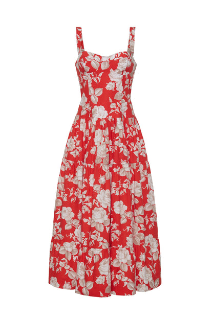 Santiago Midi Dress Rosebud Red - Cara Cara