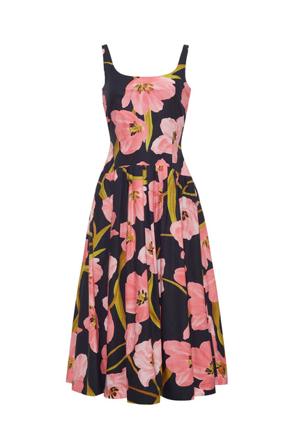 Regio Midi Dress Marais Bloom Black - Cara Cara