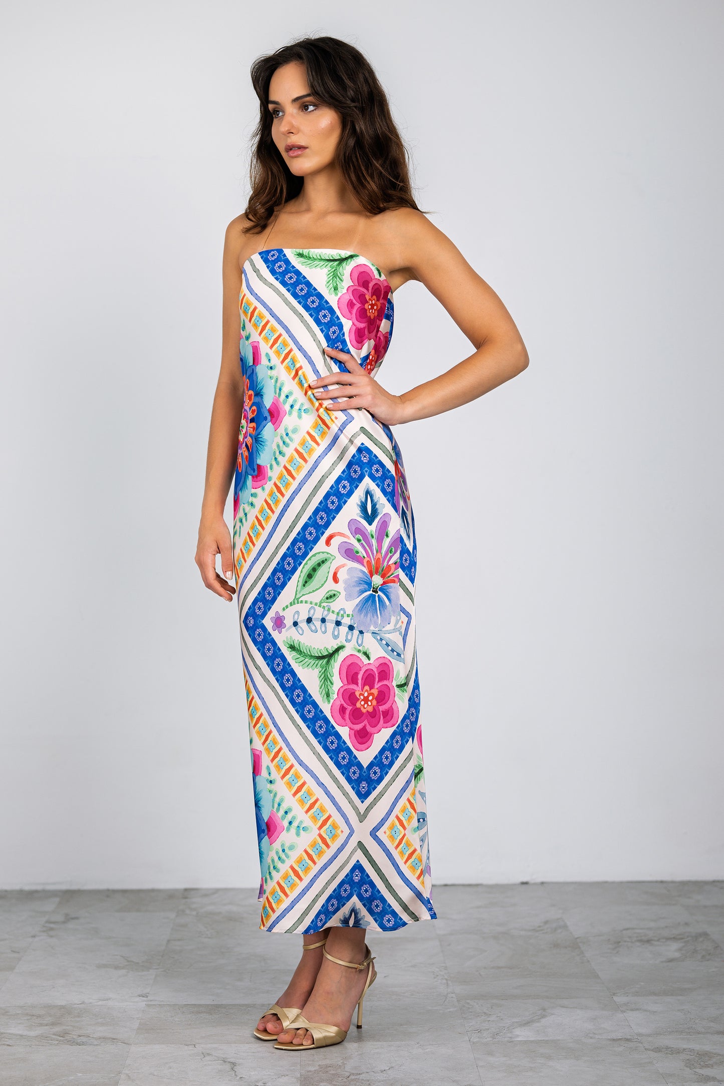 Talia Maxi Dress Pink/Blue Multi - Lavender Brown