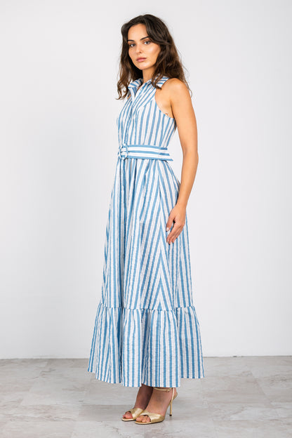 River Maxi Dress Blue/White - Lavender Brown