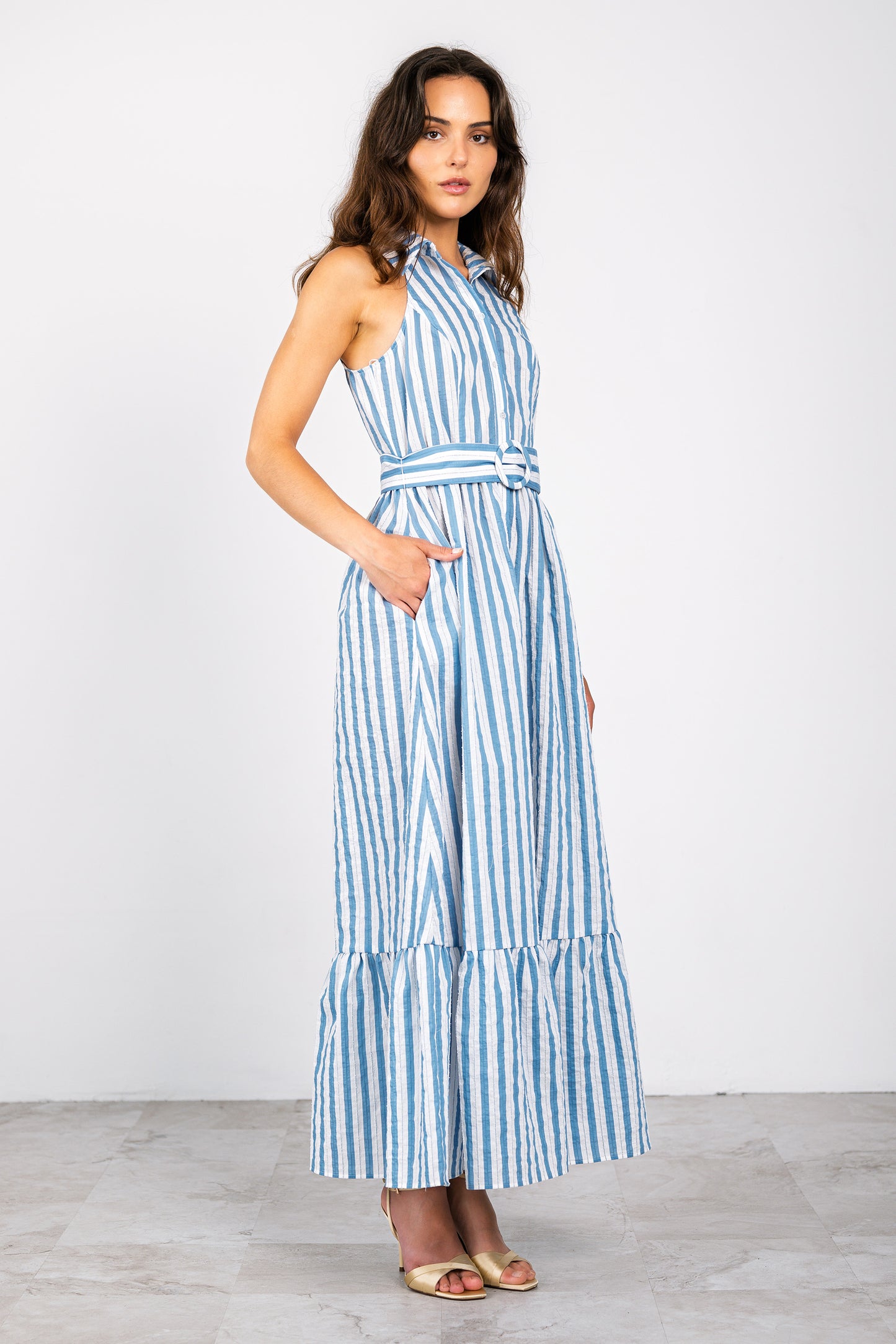 River Maxi Dress Blue/White - Lavender Brown