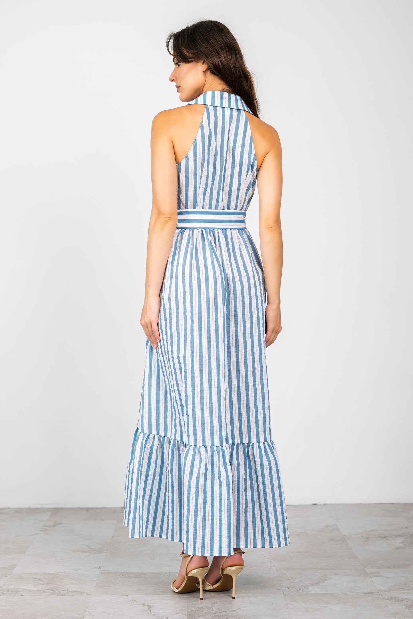 River Maxi Dress Blue/White - Lavender Brown