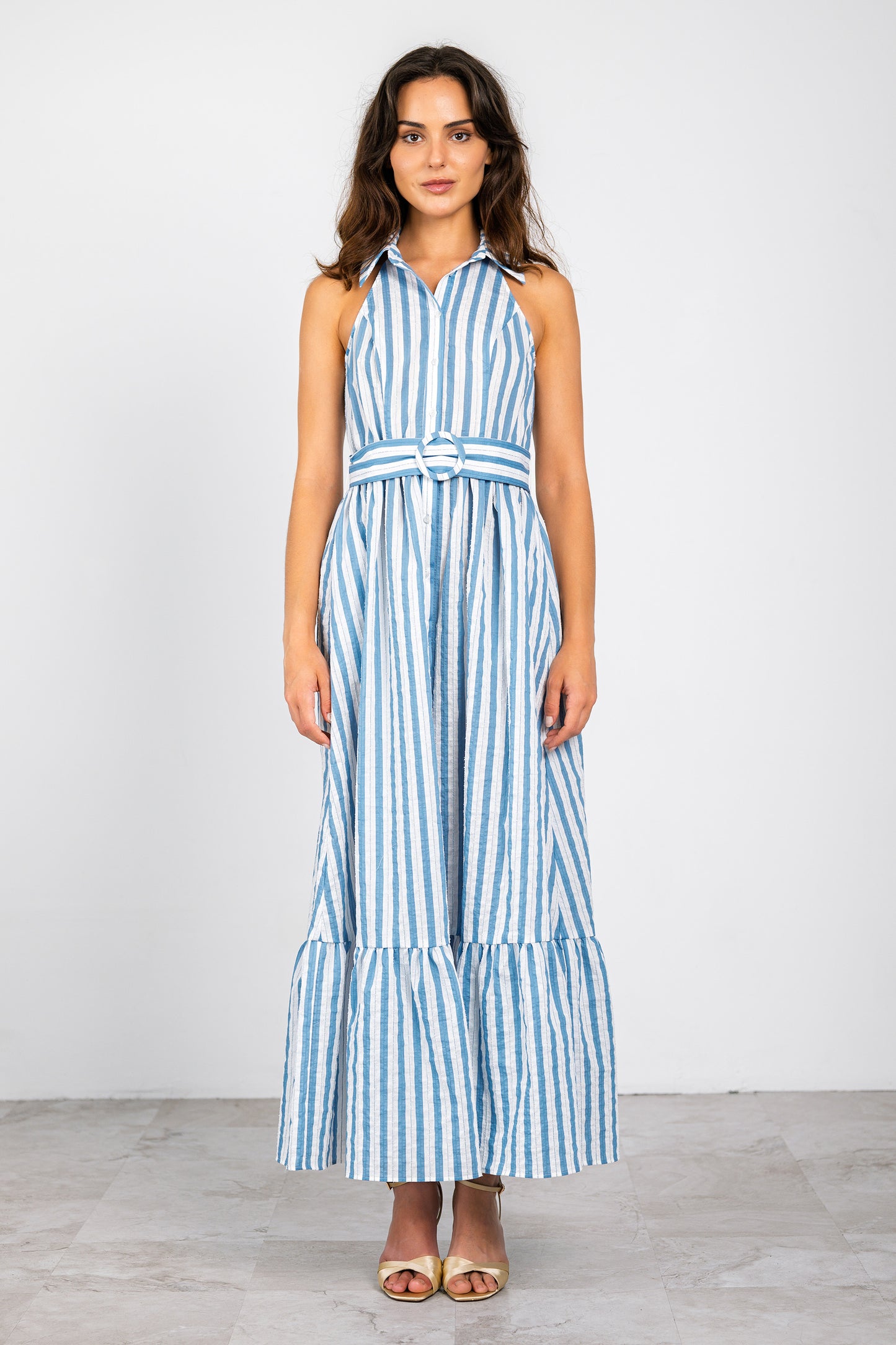 River Maxi Dress Blue/White - Lavender Brown