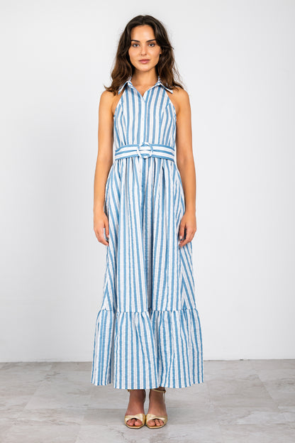 River Maxi Dress Blue/White - Lavender Brown