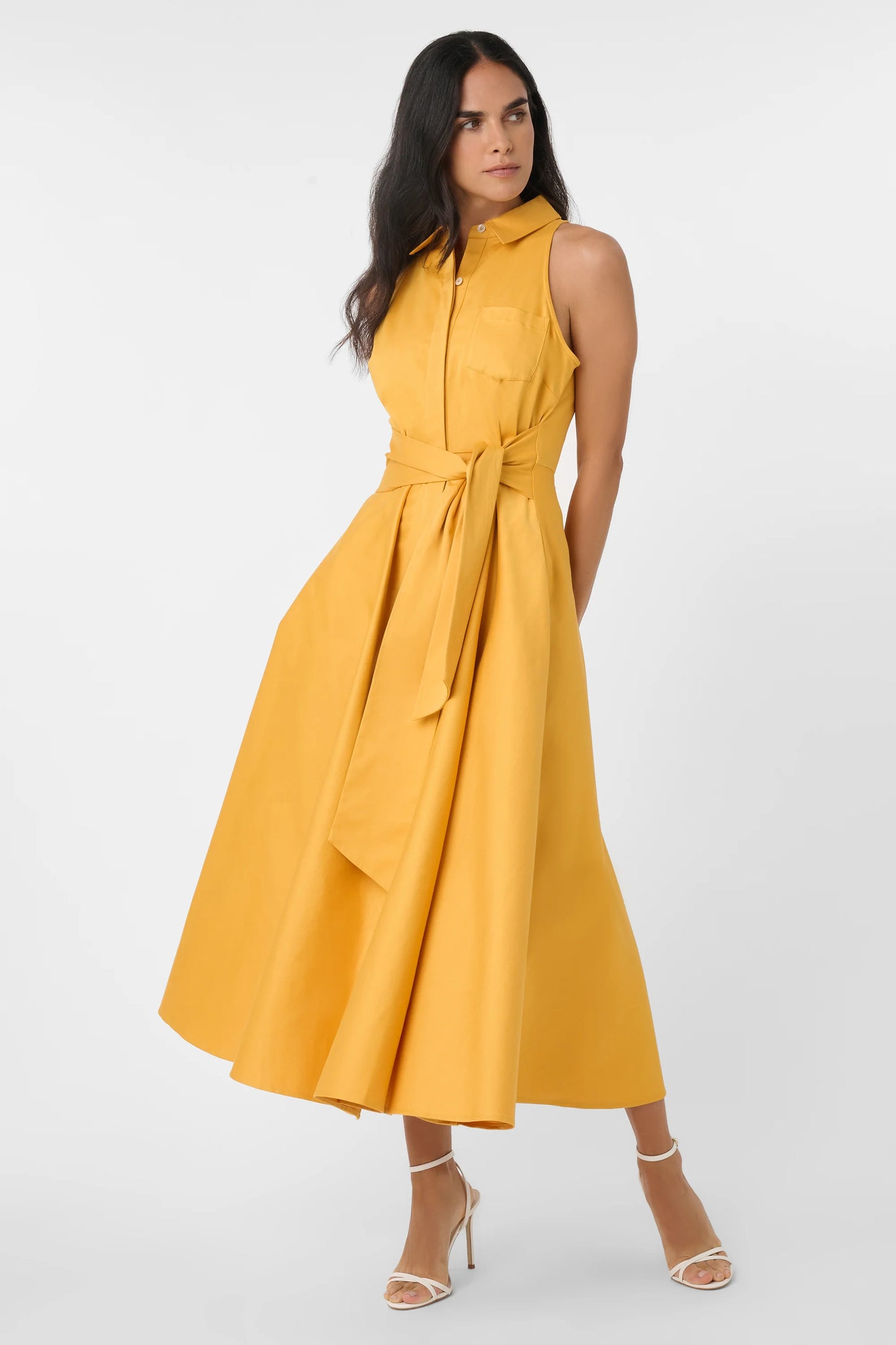 Chelsea Sleeveless Tie-Front Midi Dress Marigold - Toccin