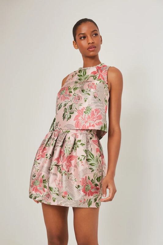 Taryn Skirt Jacquard Pink Flower - Cara Cara