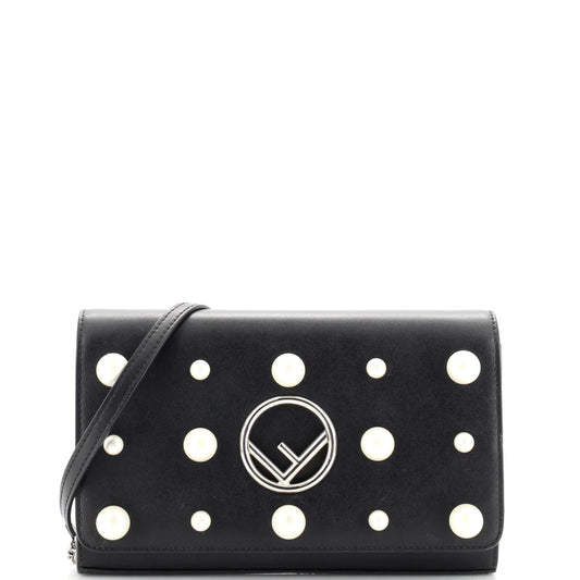 FF Wallet on Chain Pearl Embellished Leather Black - Jackie Z Style Co.