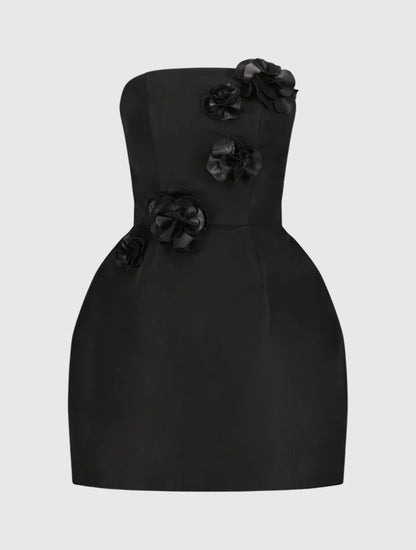 Faille Strapless Mini Dress With 3D Flower Details Black - MAC DUGGAL