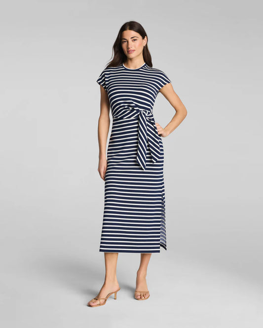 Airessentials Tie-Waist Maxi Dress Timeless Navy/Powder Stripe - SPANX